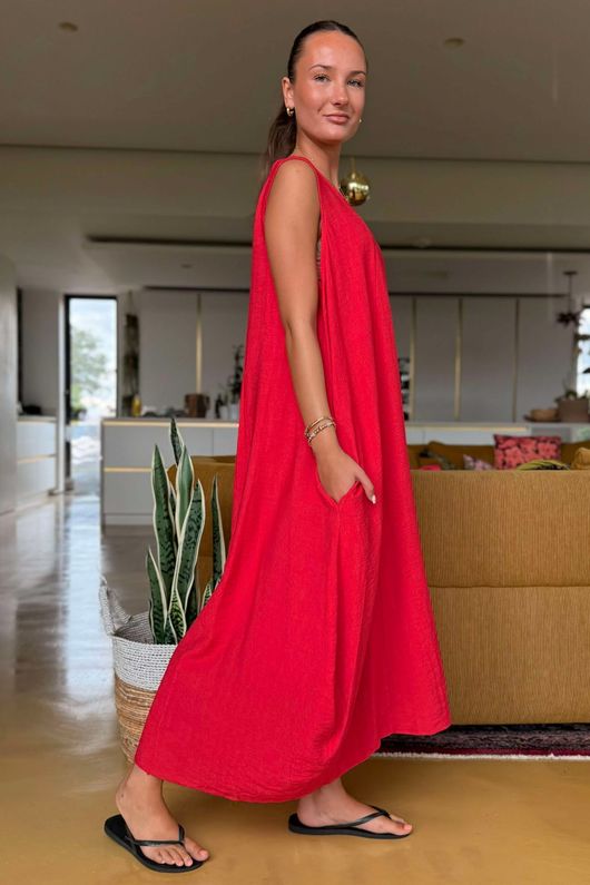 Made in Italy Aster Pocketed Cocoon Dress Watermelon /4 =